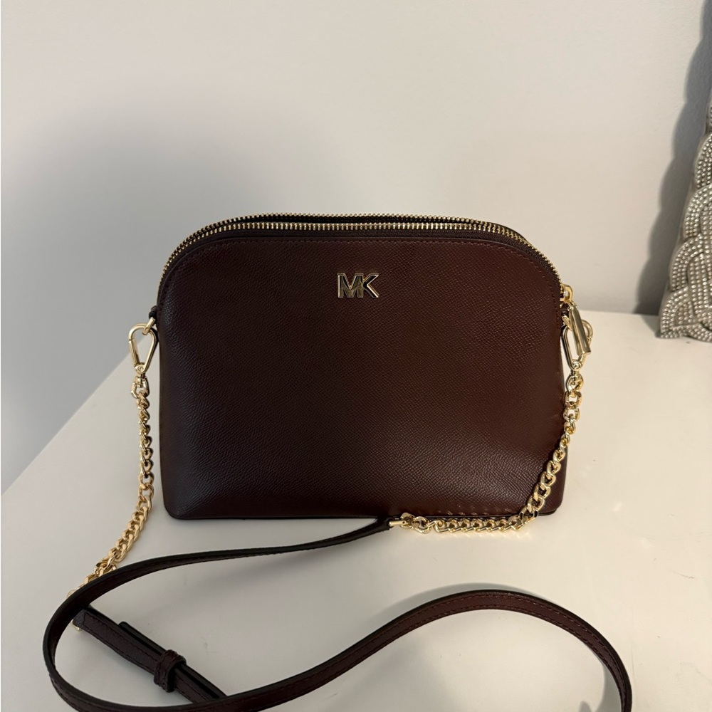 Michael Kors Dark Brown Crossbody Bag with Gold Chain